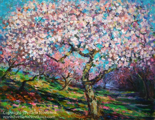 svetlana novikova impressionistic spring blossom trees landscape