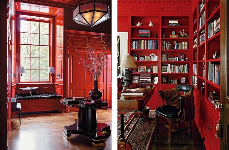 Glossy_Red_Lacquer_Painted_Library_Bookshelves