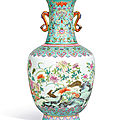 A rare and brilliantly enamelled famille-rose '<b>Quail</b>' vase, Seal mark and period of Qianlong (1736-1795)