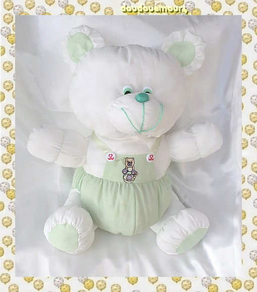 Doudou Peluche Ours Blanc Vert Style Puffalump Toile De Parachute Tomas