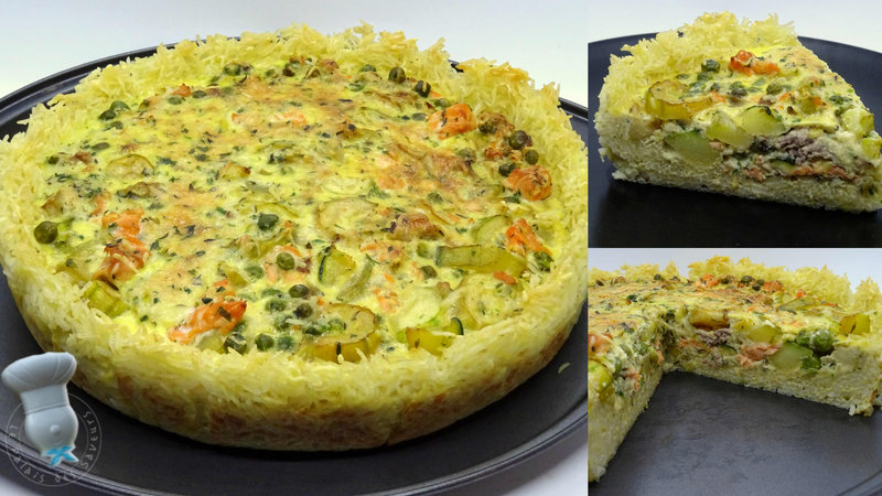 Quiche croûte de riz courgette saumon