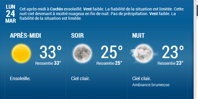 METEO A COCHIN LUNDI 24 MARS 2013