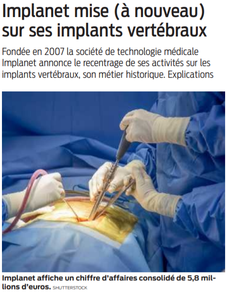 2021 11 04 SO Implanet mise (à nouveau) sur ses implants vertébraux