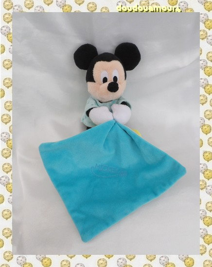 Doudou Peluche Mickey Mouchoir Bleu Disney