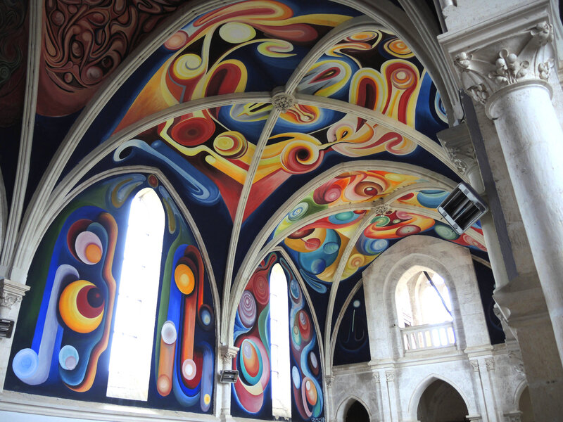 Le Menoux, église Notre-Dame, peintures, voûte et entrée