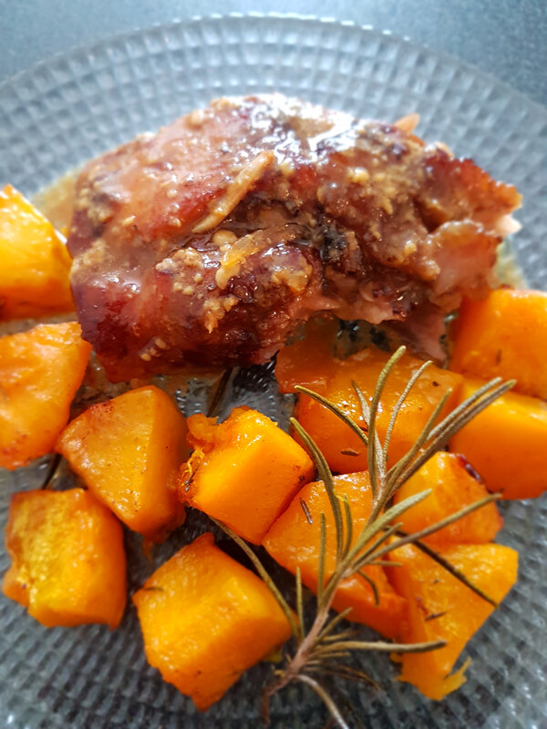 20191102_134628cuisson longue et basse cathytutu rouelle de porc jambon amap bio gasconne ain moutarde Kuhne allemande butternut roties