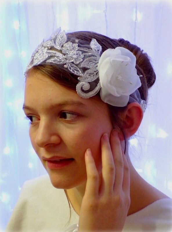 Headband dentelle fleurs mariée strass