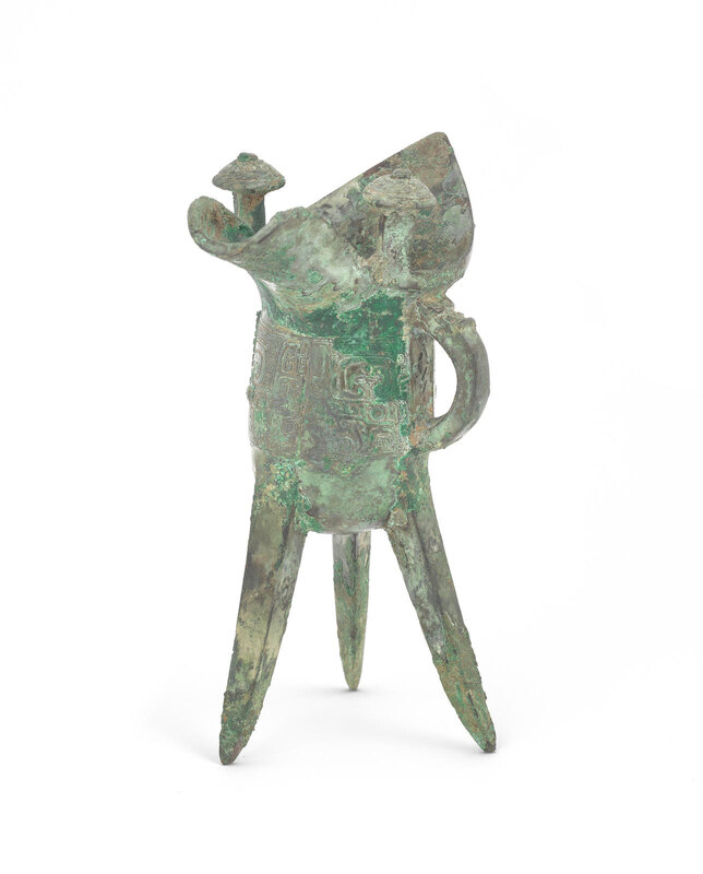 An archaic bronze ritual wine vessel, Jue, Shang Dynasty (circa 1600-1046 BCE)
