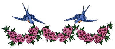 Gif barre guirlande fleurs roses et deux oiseaux