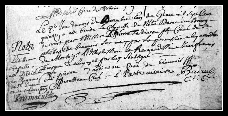 8 décembre 1715 - Bénédiction chapelle du Bourg de Vert