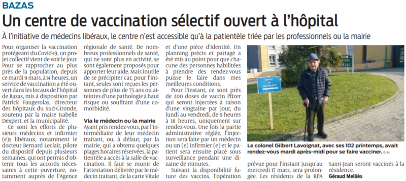 2021 03 10 SO Bazas Un centre de vaccination sélectif ouvert à l'hôpital