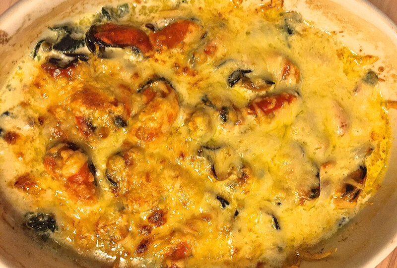 gratin de moules aux épinards