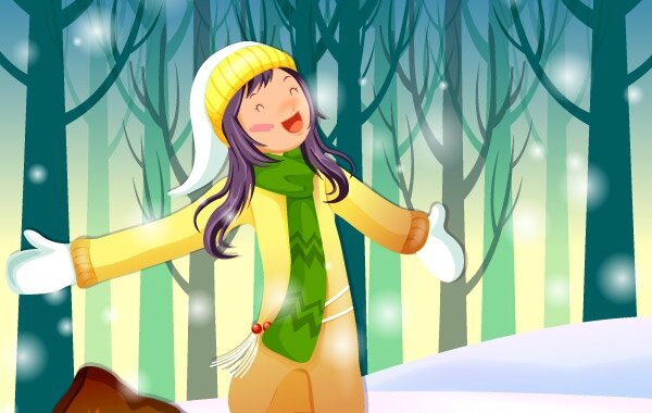 x-mas-vector-girl-is-standing-around-snowflakes-43719