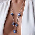 Collier long pour femme bleu marine, bijoux fantaisie en polymère