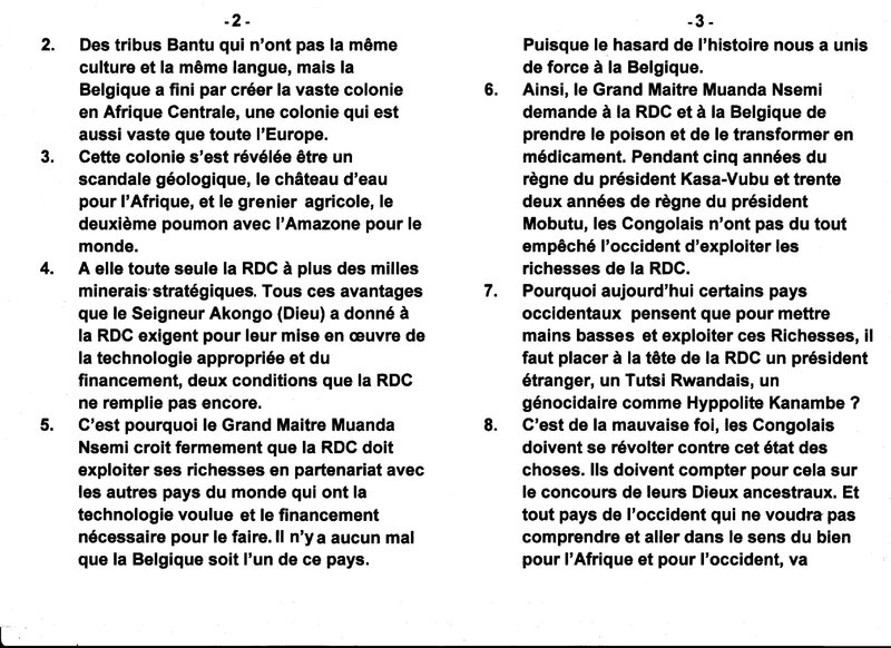 LE GRAND MAITRE MUANDA NSEMI DEPLORE L'ATTITUDE DE LA BELGIQUE COLONIALE FACE A LA CRISE CONGOLAISE DE LA RDC b