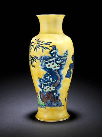 A_rare_famille_verte_yellow_glazed_baluster_vase