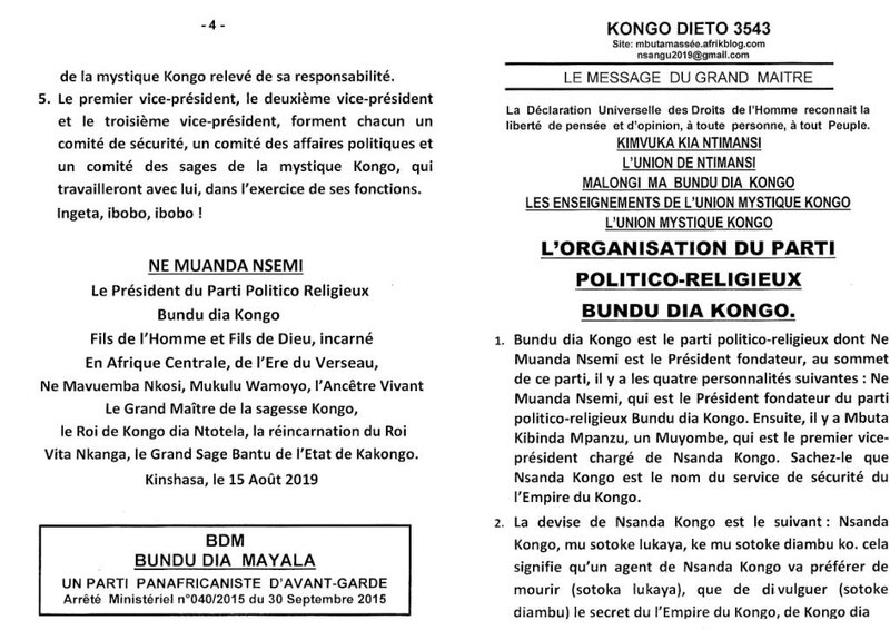 L'ORGANISATION DU PARTI POLITICO RELIGIEUX BUNDU DIA KONGO a