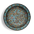 A large turquoise-ground <b>cloisonné</b> <b>enamel</b> 'dragon and phoenix' basin, Late Ming dynasty (1368-1644)