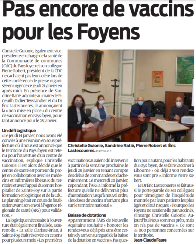 2021 01 23 SO Pas encore de vaccins pour les Foyens