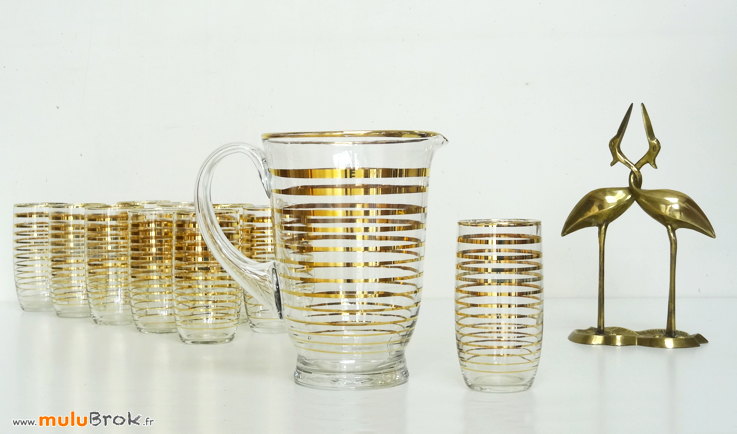 PICHET-10-verres-Filet-doré-4-Héron-laiton-muluBrok-Vintage