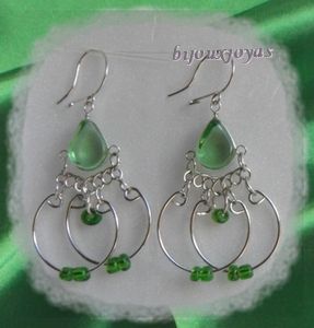 Boucles D'Oreilles Nuria Verre Murano Vert Métal Argenté Artisanat du Pérou