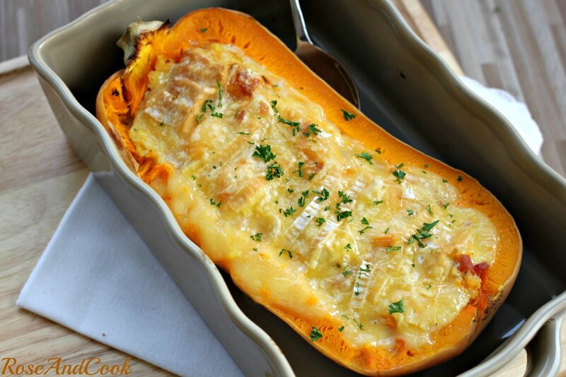 Pour les végétariens, vous pouvez remplacer la chair à saucisse par un mélange de riz. Courge butternut farcie et gratinée au Pont l'Evêque ...
