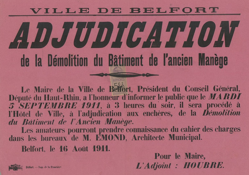 1911 08 16 Adjudication démolition Manège