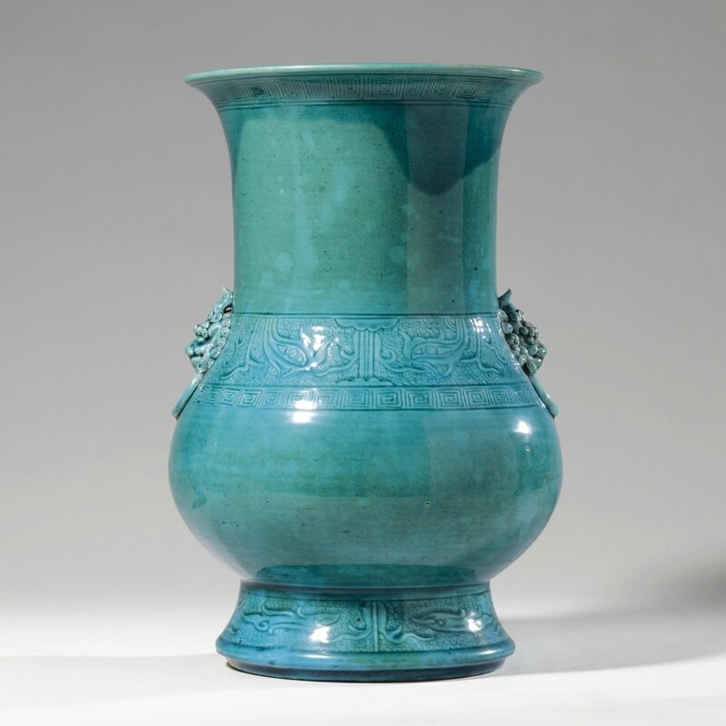 A turquoise-glazed bronze-form vase, Qing dynasty, Kangxi period (1662-1722)