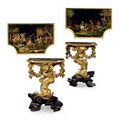 A pair of north Italian giltwood and polychrome-painted console tables. Late 17th/early 18th century