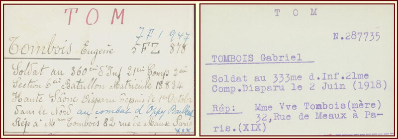Fiches de recherches des deux frères TOMBOIS
