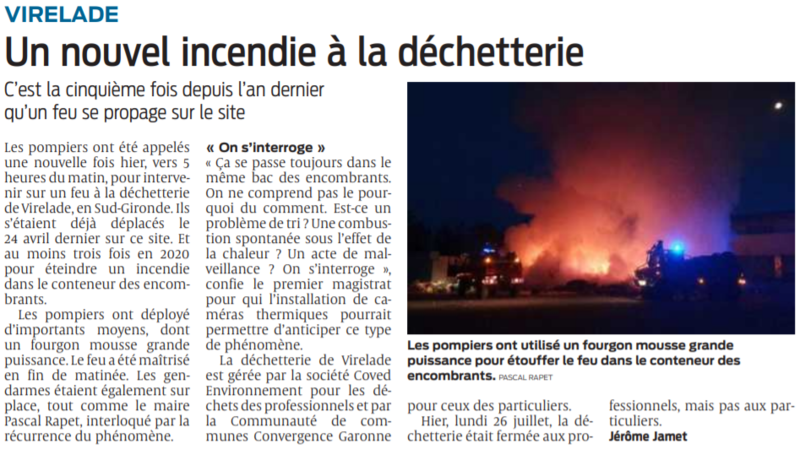 2021 07 27 SO Virelade un nouvel incendie à la déchetterie