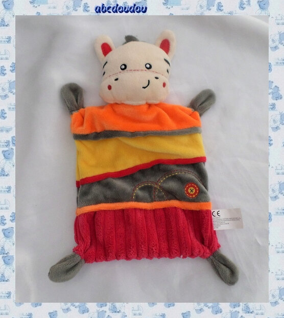 Doudou Peluche Plat Zèbre Cheval Roue orange jaune rouge gris Nicotoy