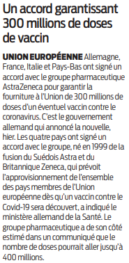 2020 06 14 SO Un accord garantissant 300 millions de doses de vaccin