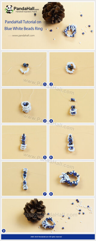 3-PandaHall Tutorial on Blue White Beads Ring