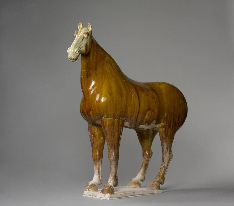 Horse, Tang dynasty (618-907), yellow, brown glazed earthenware, 1936,1012