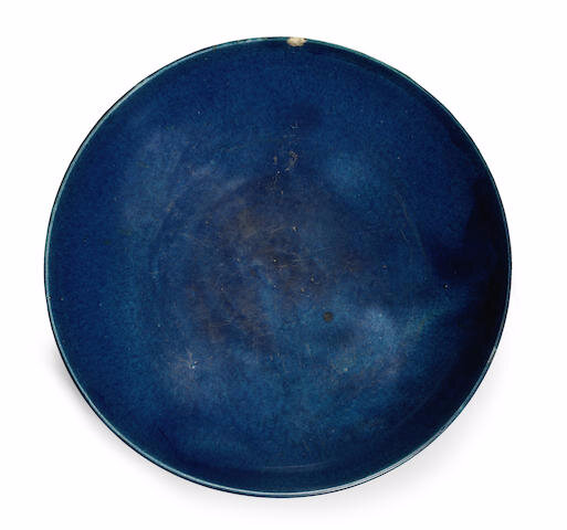 A large blue-glazed dish, 18th century