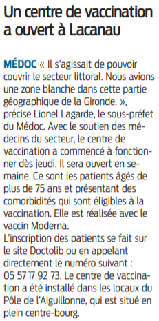 2021 02 28 SO Un centre de vaccination a ouvert à Lacanau