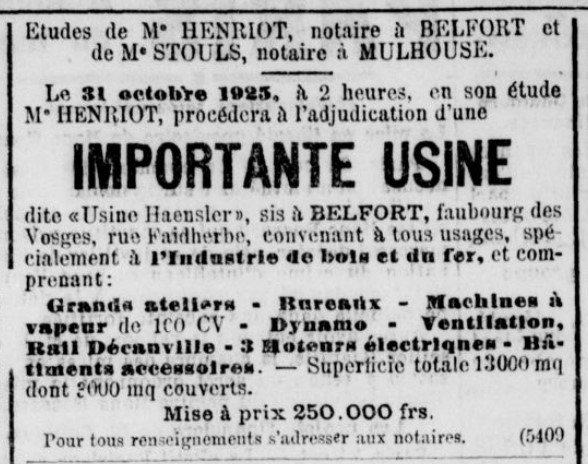 1925 10 24 Vente Site Haensler L'Express