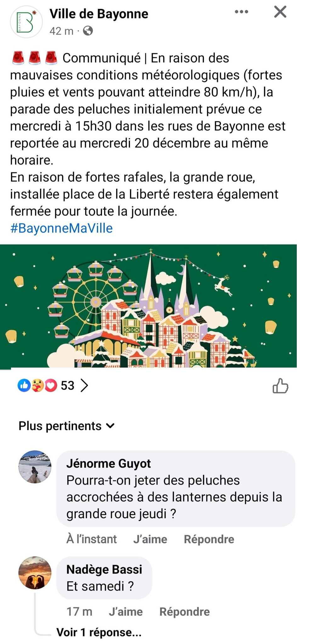 message ville de Bayonne