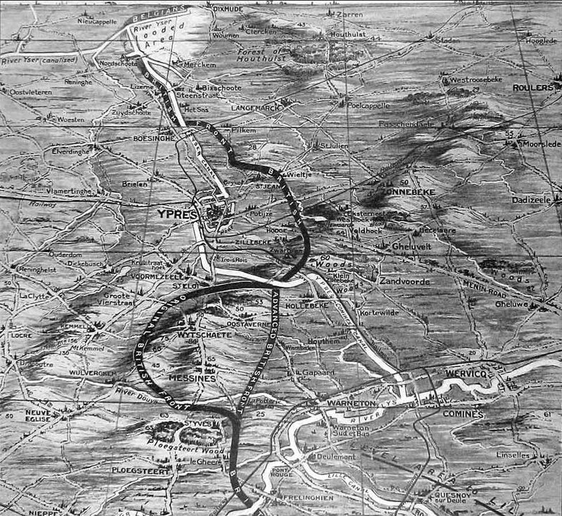 Carte Ypres et environs bataille de Messines 7 juin