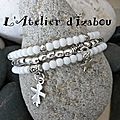 Spéciale dédicace à Michèle, ma belle tante préférée avec ce trio de <b>bracelets</b> en perles blanches et perles métal !