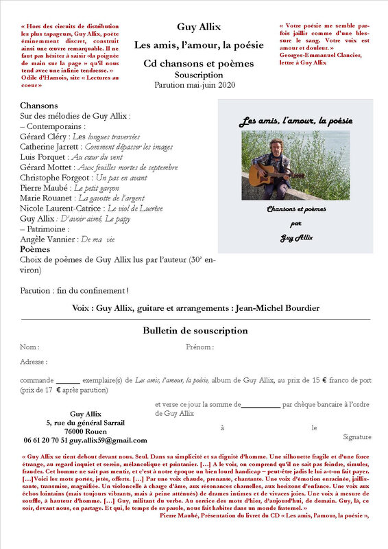 Souscription Guy Allix chante les amis, l'amour, la poésie