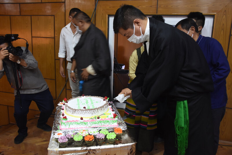 CTA-President-cutting-a-celebatroy-cake-at-Gankyi-hall-on-HHDLs-birthday-Phayul-Photo-Kunsang-Gashon