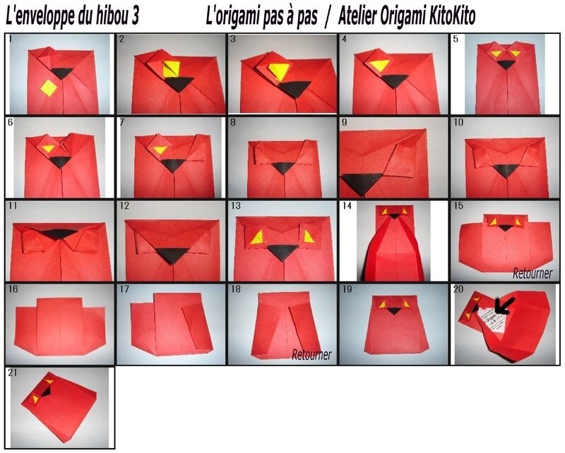 Atelier Origami KitoKito Diagramme L'enveloppe du hibou 3