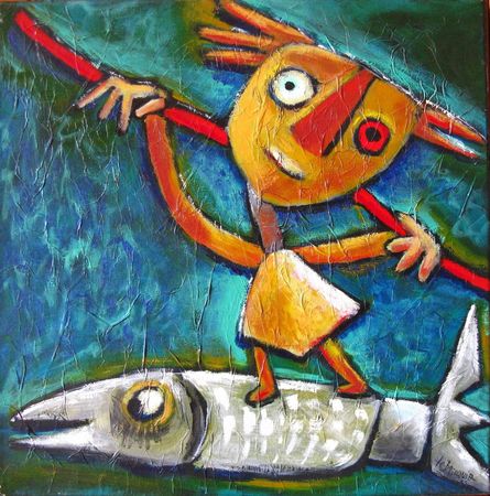 LE BRICQUIR Retour de pêche 2002 50 x 50