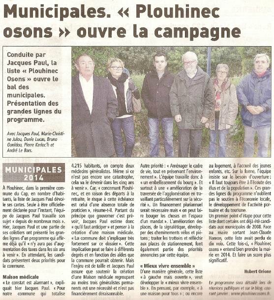 Municipales 'plouhinec osons' ouvre la campagne_Télégramme du 10