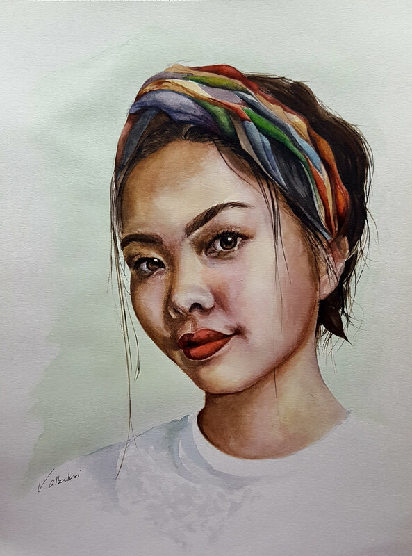portrait aquarelle jeune femme Asiatique young Asian woman watercolor