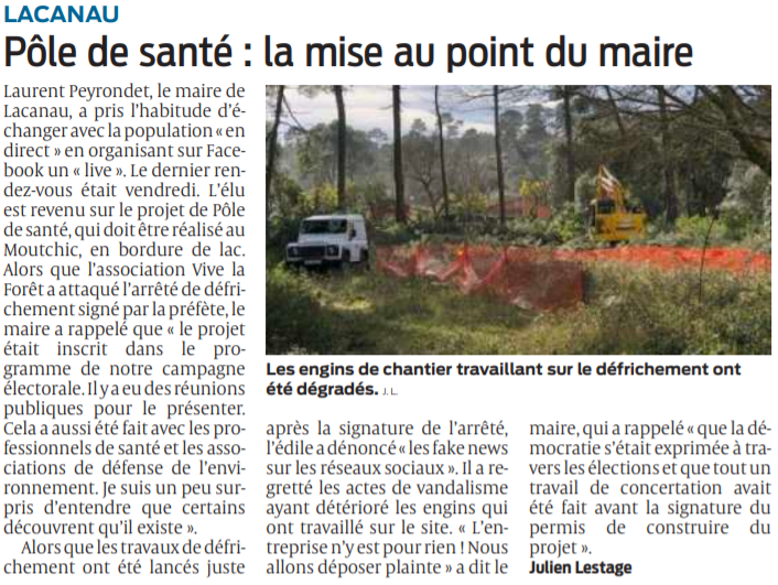 2021 03 02 SO Lacanau Pôle de santé la mise au point du maire