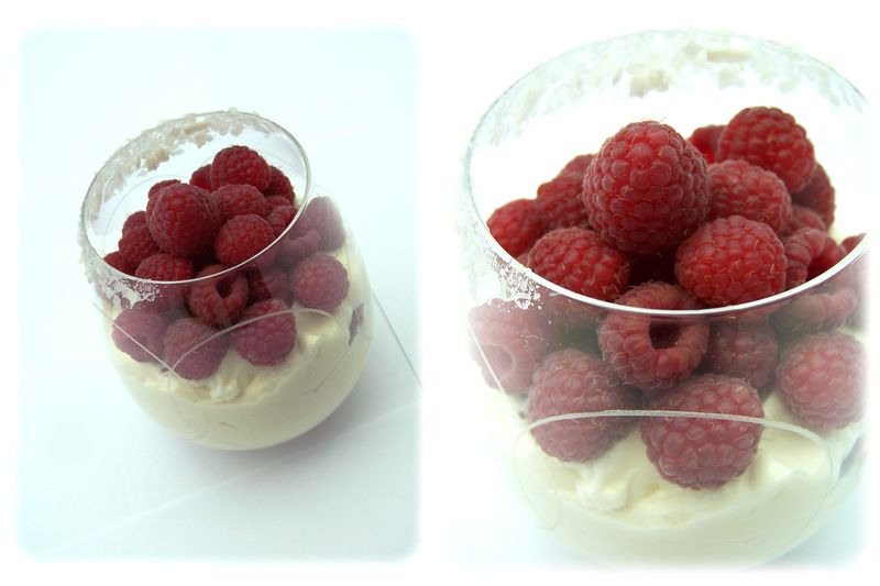 Mousse au chocolat blanc, praliné croquant & framboises