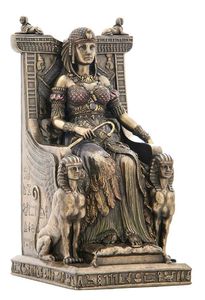 egyptian queen enthroned by two sphinx